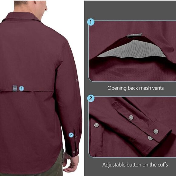 NWT Mens UPF 50+ UV Protection Shirt Breathable Long Sleeve Fishing Hiking Shirt - Picture 3 of 6